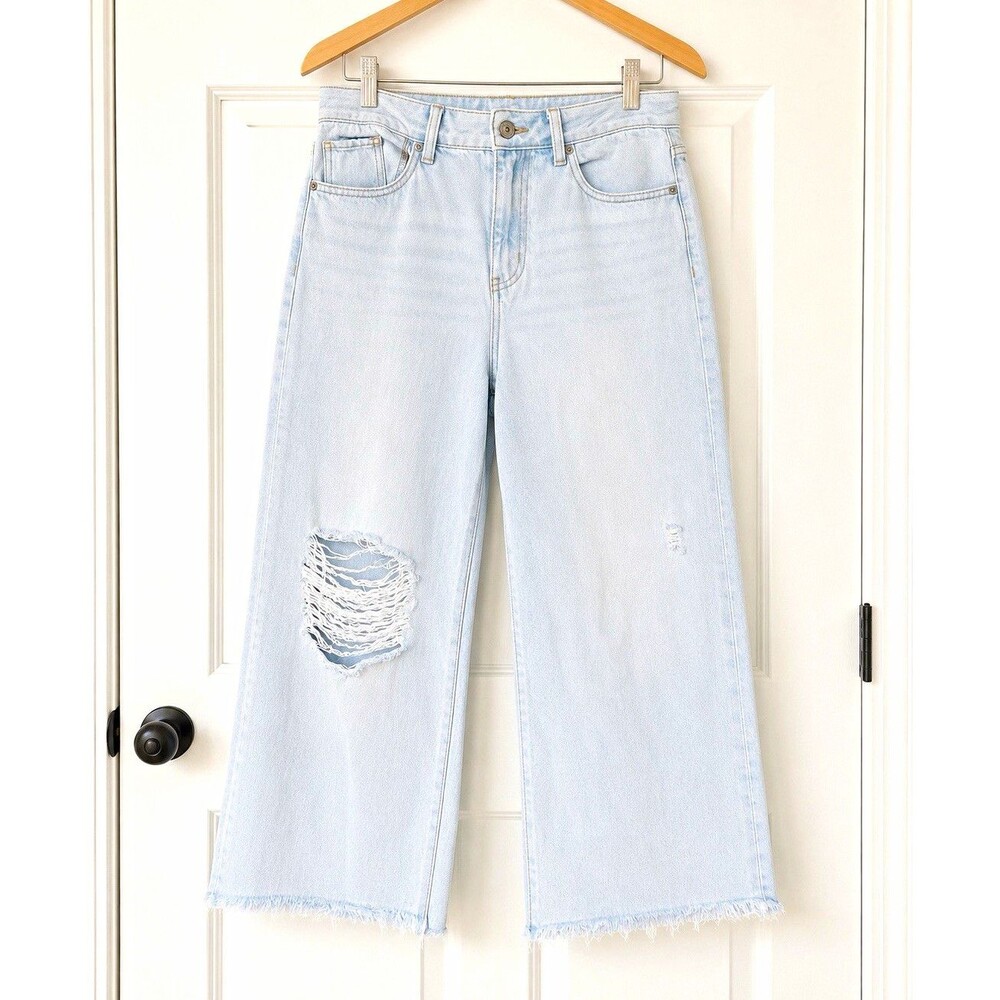 By Rewash Women’s Size 9 Wide-Leg Mid Rise Light Wash Distressed 5-Pocket Jeans
